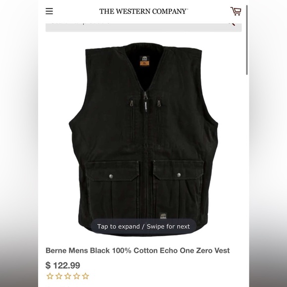 Vintage Berne Men’s Black 100 % cotton Echo One Zero Concealed Vest - Picture 6 of 6